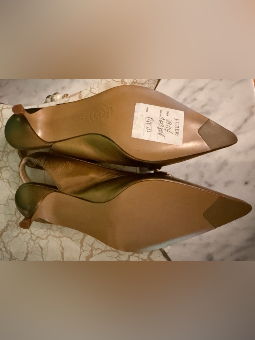 J. Crew Metallic Bronze Pointed Slingback Flats with Decorative Buckle - Picture 5 of 6